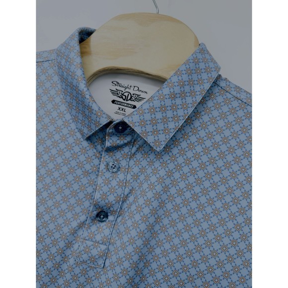 Straight Down‎ Performance Golf  Polo Shirt AOP Blue 2XL Baby Blue floral print - Picture 7 of 13